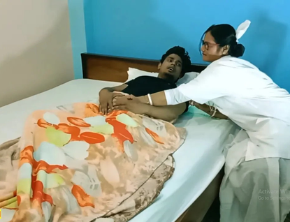 Observe this Indian nurse abase her patient with filthy chat & rear end-fashion orgy in the Clinic