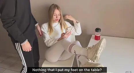 Allinika, the wild blondie, gets her cock-squeezing slit boinked on the table while wearing stretch pants & a splendid sundress
