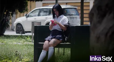 Immense-arsed Latina schoolgirl with tats boinked by stranger's building in POINT OF VIEW