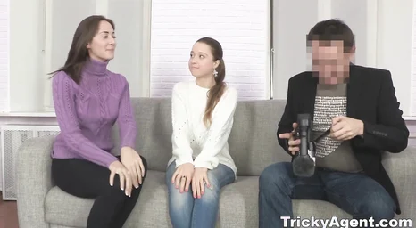 Two lesbians fucking with one guy